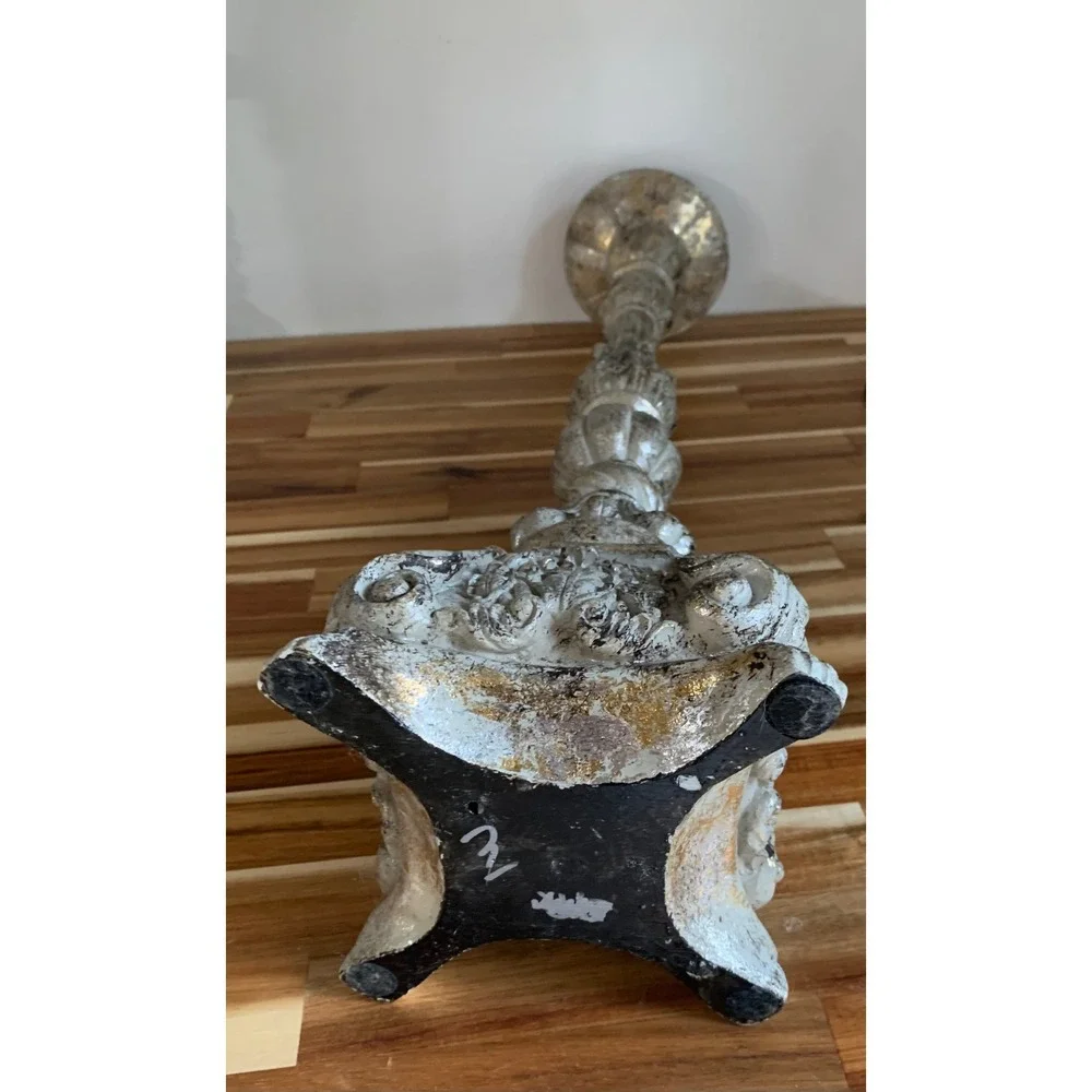 Retro Tall Glam Ornate Distressed Silver Gold Candlestick Holder Retro Y2K Decor